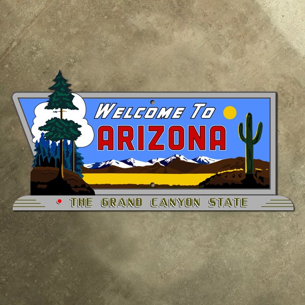 Arizona state line highway marker road sign 1950 Grand Canyon State 16x8