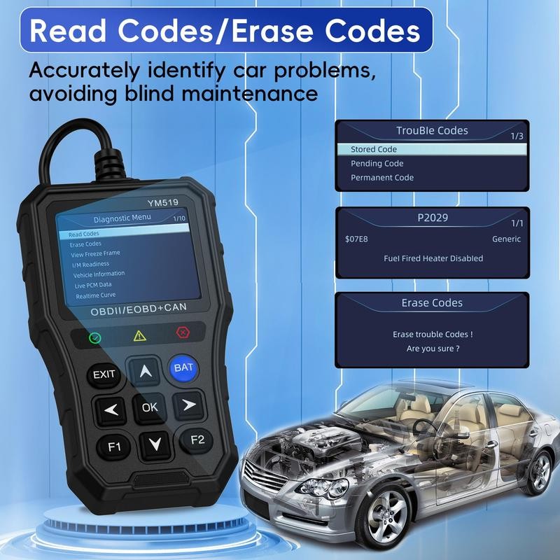 Multifunction OBD2 Scanner Diagnostic Tool, Unique Non-slip Shell Design Code Reader