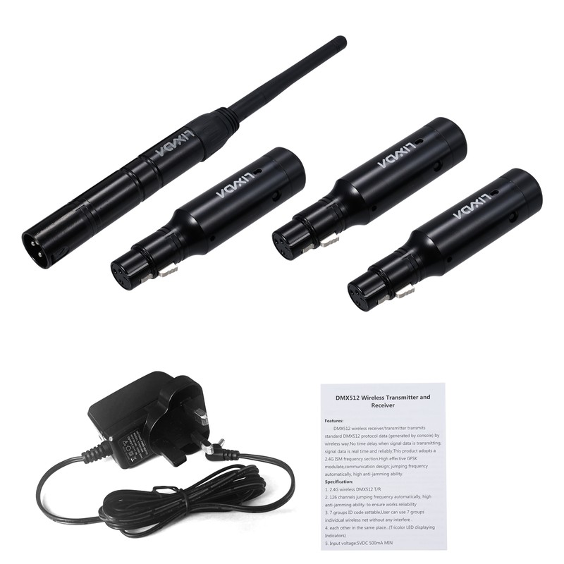 Lixada DMX512 2.4G Wireless Transmitter Receiver Set 126 Channels for