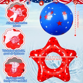 Realspring 3 Pcs American Patriotic Inflatable Pool Float and 3 Pcs 12 Inch Inflatable Beach Balls for Floating Party Favors (Star Tubes)