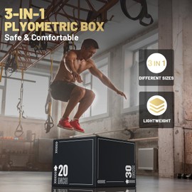 AMGYM papababe 3-in-1 Plyometric Jump Box Workout Equipment, Box Jumps for Home Gym, Trainer with Anti Slip Surface and High Density Foam
