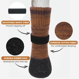 Mihachi Anti Slip Dog Socks, Dog Boots for Hardwood Floors Prevent Licking, Traction Control Waterproof Rubber Sole Paw Protectors for Small Medium Large Dogs, Brown Small