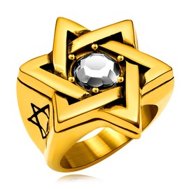 Oaldilee Star of David Ring for Men, 18K Gold Plated Vintage Signet Protection Amulet Rings, Size 10
