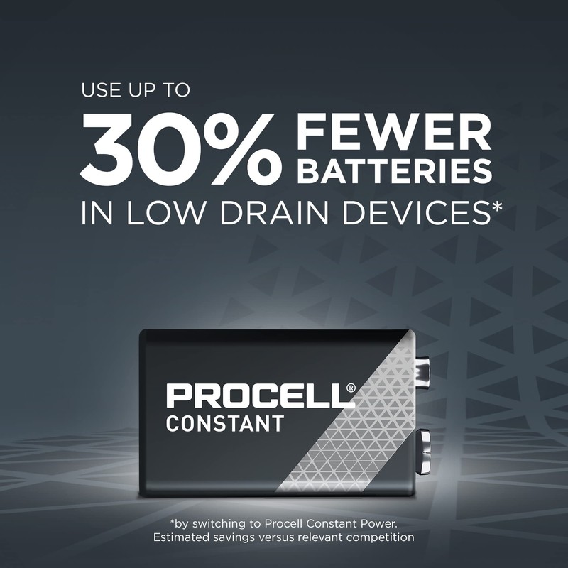 ProCell Constant 9V Long-Lasting Alkaline Batteries (72 Pack), 5-Year Shelf