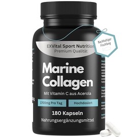 Marine Collagen Capsules - 1700 mg Marine Collagen with Vitamin C from Acerola - Hydrolysed Fish Collagen Peptides - 180 Capsules - Sea Collagen - Free from Additives and Laboratory Tested