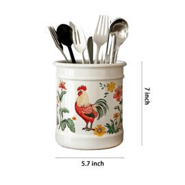 Bicuzat Ceramic Rural Rooster Pattern Kitchen Utensil Holder, Large Cooking Utensil Crocks, Ceramic Utensil Organizer for Spatula, Kitchen, Home Decoration