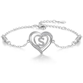 Cosie Lily Women's Bracelet, 925 Silver with Heart Initial A-Z Bracelets, Jewellery Gifts for Women, Heart Bracelet, Birthday Gift, Christmas Gifts, Mother's Day, Valentine's Day for Wife, Girlfriend