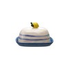 Creative Co-Op Stoneware Butter Dish with Lemon Shaped Handle, Multicolor