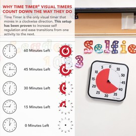 TIME TIMER 12 inch Visual Timer 60 Minute Kids Desk Countdown Clock with Dry Erase Activity Card, Also Magnetic for Kids Classroom, Homeschooling Study Tool, Task Reminder, Home and Kitchen Timer