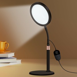 Happy Lamp, UV-Free Desk Sun Lamp with Controllers 3 Temperatures, 9 Brightness Levels 10000 Lux Light & 360°Adjustable Gooseneck for Home/Office/Apartment (Black)