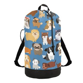 VIGTRO Laundry Bag Backpack Hamper Basket Large Heavy Duty Cute Dog Printed, Dirty Clothes Organizer with Shoulder Straps Pet Puppy for College Dorm Room Apartment Travel Gym Hotel