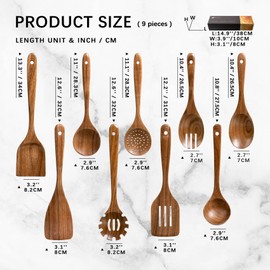 Hefild Wooden Spoons for Cooking, Nonstick Cooking Utensil Set with 9 Piece Acacia Wooden Spatulas and Spoons for Cooking, Terrific for Everyday Kitchen Tasks