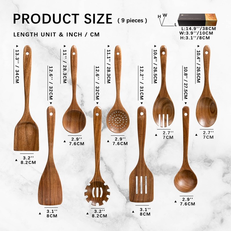 Hefild Wooden Spoons for Cooking, Nonstick Cooking Utensil Set with