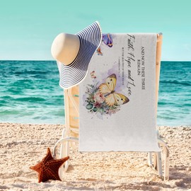 JQF Christian Butterfly Beach Towel 30x60 Inch, Floral Butterfly Bible Verse Oversized Bath Pool Swim Towels Blanket for Bathroom Travel Swimming Camping Picnic Sport, Christian Gifts for Women