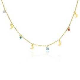 WANDA PLATA 925 Sterling Silver Gold Plated Moon Necklace for Young Women with Adjustable Choker Chain Clasp in Gift Box, Sterling Silver, No Gemstone