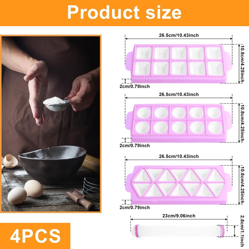 Abizarch 3 Pcs Ravioli Maker Press with 1 Rolling Pin