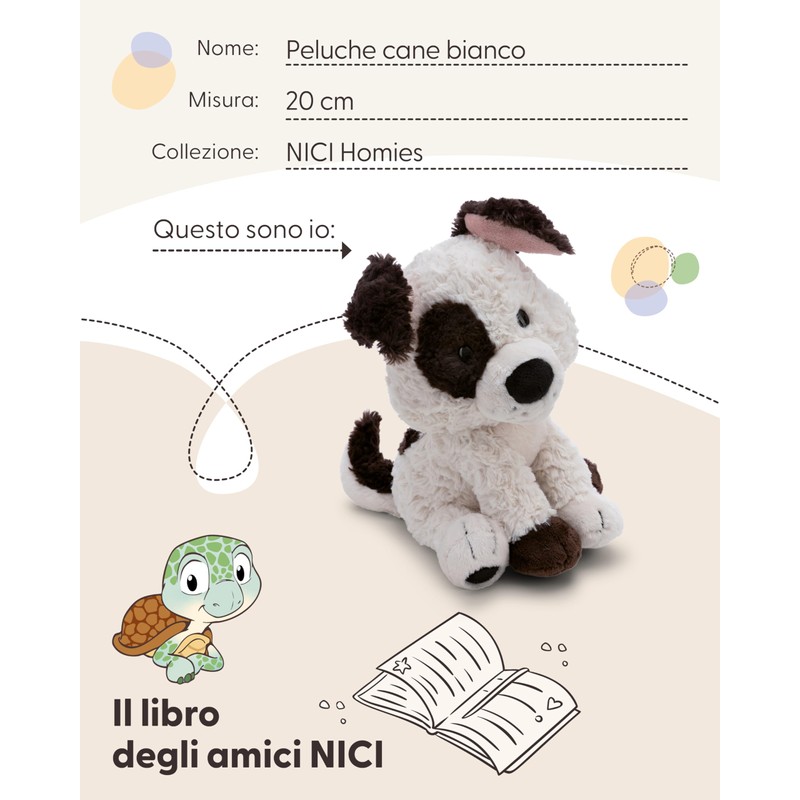 NICI Morbido cane di peluche, 20 cm, bianco - 62137