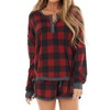 Artfish Women Christmas Pajama Set Shorts Soft Buffalo Plaid Loungewear