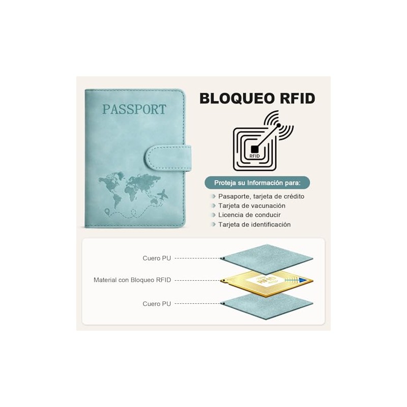 Porta Pasaporte con Bloqueo RFID, Porta Pasaporte y Visa Impermeable,