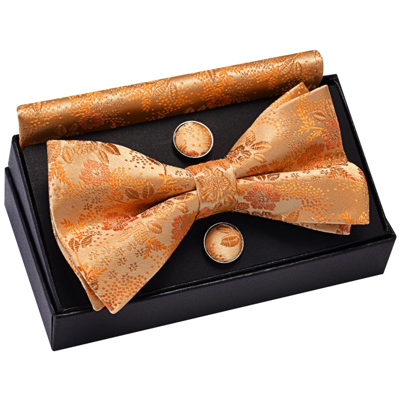 Gusleson Orange Bow Tie and Pocket Square Set for Men
