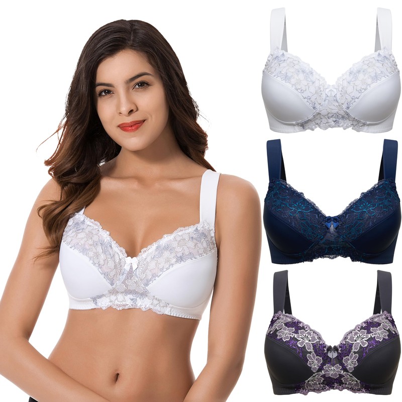 Curve Muse Plus Size Minimizer Unlined Wireless Bra with Lace