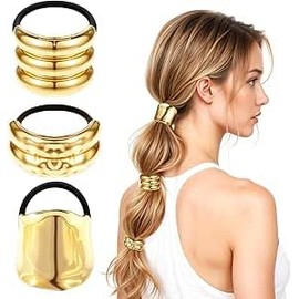 SAIIURV 6 Pack Geometric Gold Hair Cuffs for Women Girls, Elastic Stretchy Metal Thick and Thin Hair Ties Bobbles No Damage Scrunchies Bands Ponytail Holder Hair Accessories for Daily Party Festival
