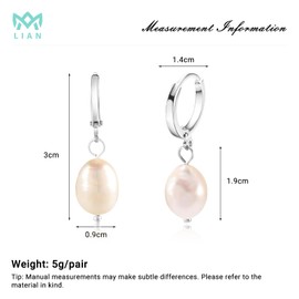 LIAN 18K Gold Plated Hoop Earrings Freshwater Pearl Huggie Earrings Chunky Hoops Drop Dangle Earrings for Women Dainty Jewelry Gifts Silver