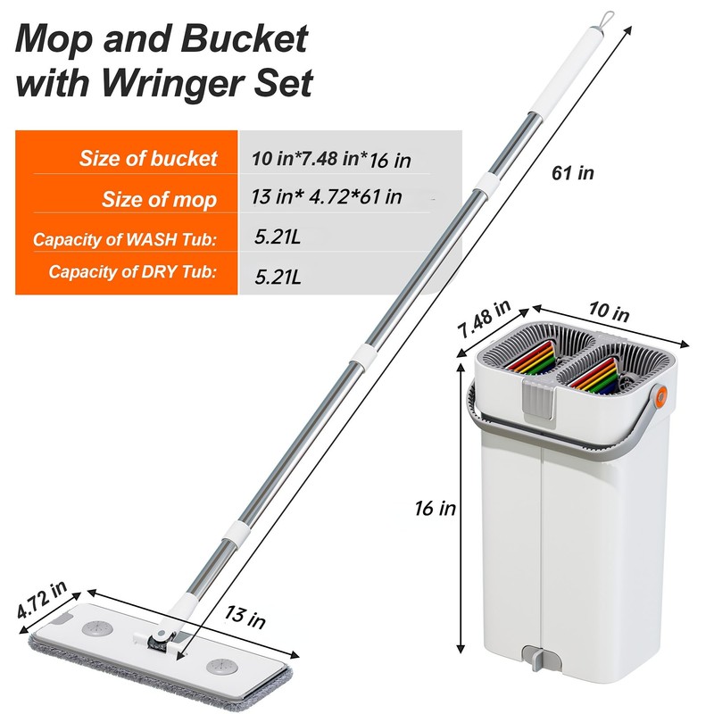 POPMOP Mop and Bucket Set, Flat Mop and Bucket System,