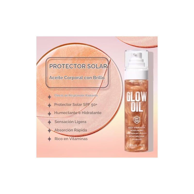 Aceite Corporal Iluminador, Protección Solar De Amplio Espectro Spf 50,