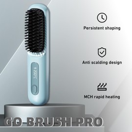 JIOOKEYU Cordless Hair Straightener Brush - Rapid Heating Technology,Adjustable Heat Settings - Portable 3-in-1 Styling Tool for Travel - Cordless Curling Iron Rechargeable - Go Brush Pro (Blue)