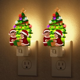 Briignite Christmas Tree Night Lights for Kids[2 Pack], Night Light Plug into Wall 3000K Warm White LED, Gift Box Design Night Light for Children's Room, Nursery, Bedroom, Christmas Decor