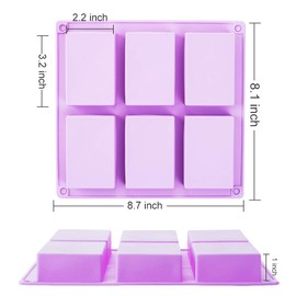TDHDIKE 4 Pack Silicone Soap Molds(Blue & Pink & Green & Purple), 6 Cavities Silicone Baking Mold DIY Handmade Soap Making, Muffin, Loaf, Brownie, Cornbread and More