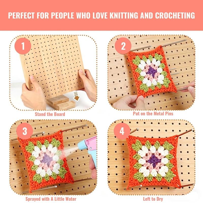 9x9 Inch Crochet Blocking Board, Bamboo Granny Square Blocking Mat