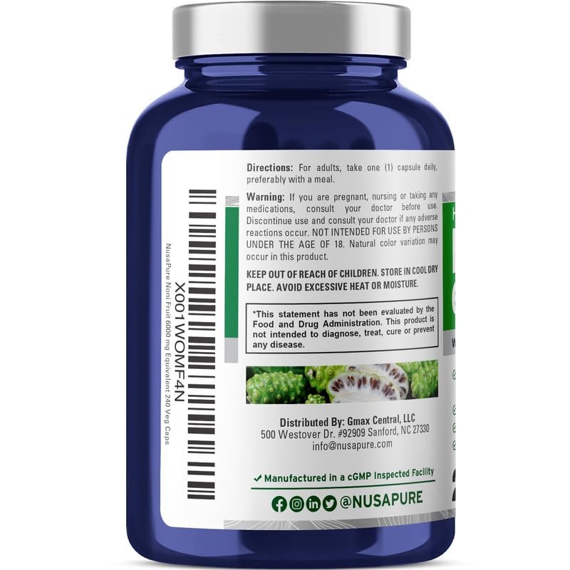 NusaPure Noni Fruit 6,000mg 240 Vegetarian caps (Extract 20:1, Non-GMO,