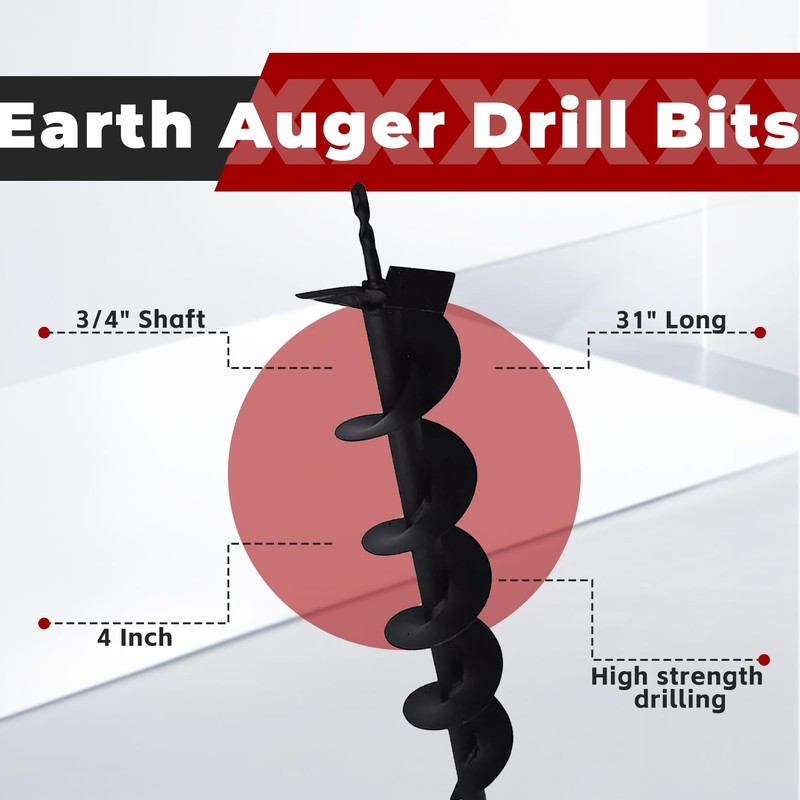 findmall Earth Auger Drill Bits 4" 6" 8" 10" 12"