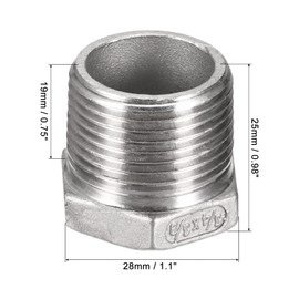 MECCANIXITY Hex Bushing, 3/4 PT Male to 3/8 PT Female 304 Stainless Steel Pipe Fitting R Adapter, Pack of 2