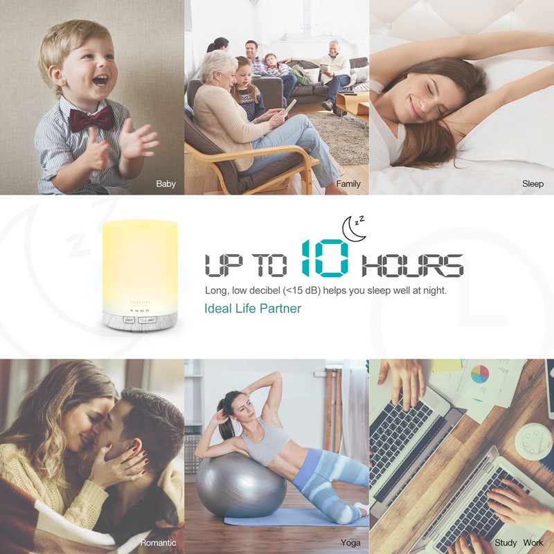 ASAKUKI 300ML Essential Oil Diffuser, Quiet 5-in-1 Premium Humidifier, Home