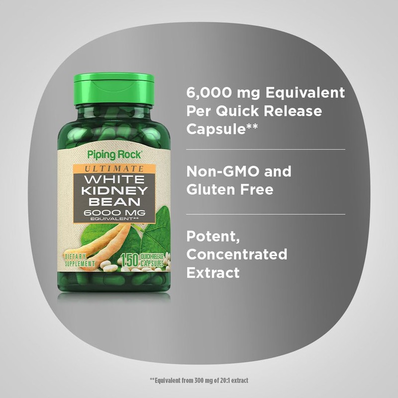 Piping Rock White Kidney Bean Extract | 6000mg | 150
