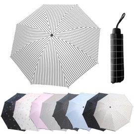 KKTONGXI Large Storm Resistant Compact Travel Umbrella for Men and Women - Automatic Open and Close Pocket Umbrella Portable UV Umbrella Manual Open and Close (Random Colour), Monochrome