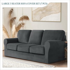 ZYXFYY 7 Piece Stretch Velvet Ektorp Sofa Covers, for 1 Base Cover, 3 Cushion Couch Cover and 3 Backrest Cover, for Living Room Furniture (Dark Gray,Large 3 Seat 7 PCS)