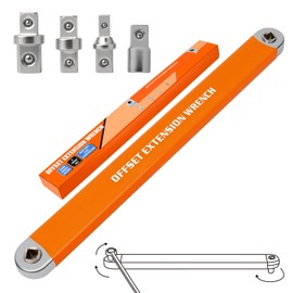 Offset Extension Wrench, Zero Degree Ratchet Extension Set Impact Ready Socket Wrench Extender Tool with 1/2", 1/4", 3/8" Drive Adapters and 1/4" Socket for Tight Place Orange