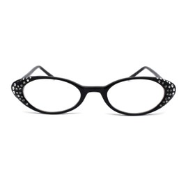 Womens Rhinestone Studded Oval Cat Eye Reading Glasses with Hard Case Black +1.25