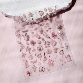 5D Embossed Flower Nail Art Stickers Self Adhesive Sakura Nails Decals Pink Flower Nail Stickers Spring Cherry Blossoms Nails Design Sticker Laser Peach Blossom Floral Manicure Supplies for Women 1Pcs