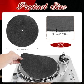 2Pcs Slipmats for Vinyl Turntable, 12 Inch Turntable Record Player Mat Felt Slipmat Anti-Slip Anti-Static Protective Platter Mat Vinyl Records Pad for Home Record Players, Gray