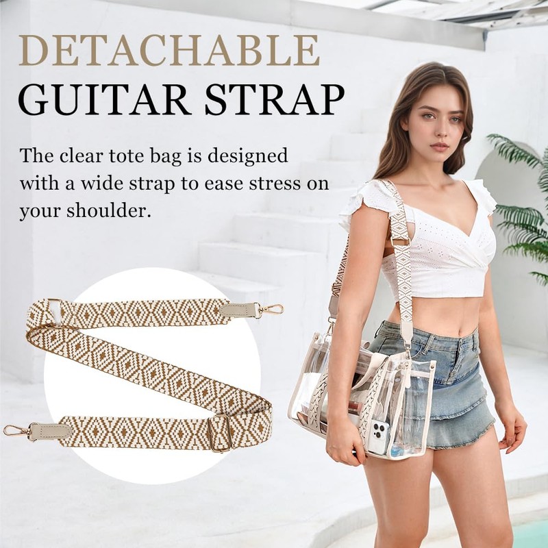 FAIME Clear Tote Bag for Women Stadium Approved,Woven Crossbody Handbag