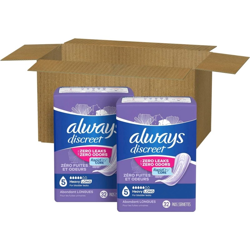 Always Discreet Adult Incontinence Pads Heavy Absorbency & Long Length,