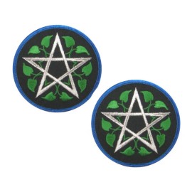 Unbranded 2 Pack Silver Pentagram & Leaves Sew-on Patch 3" Diameter Celtic Wicca Pagan