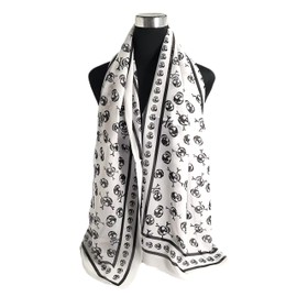 Mazeology Skull Scarf Soft Silky Poly Chiffon 59” Long Scarf Gothic Pirate Black/White 19” Wide Stripe Border for Women/Men Trendy Punk Accessory