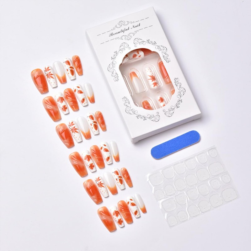 30Pcs Fall Press on Nails Medium Square Fake Nails with