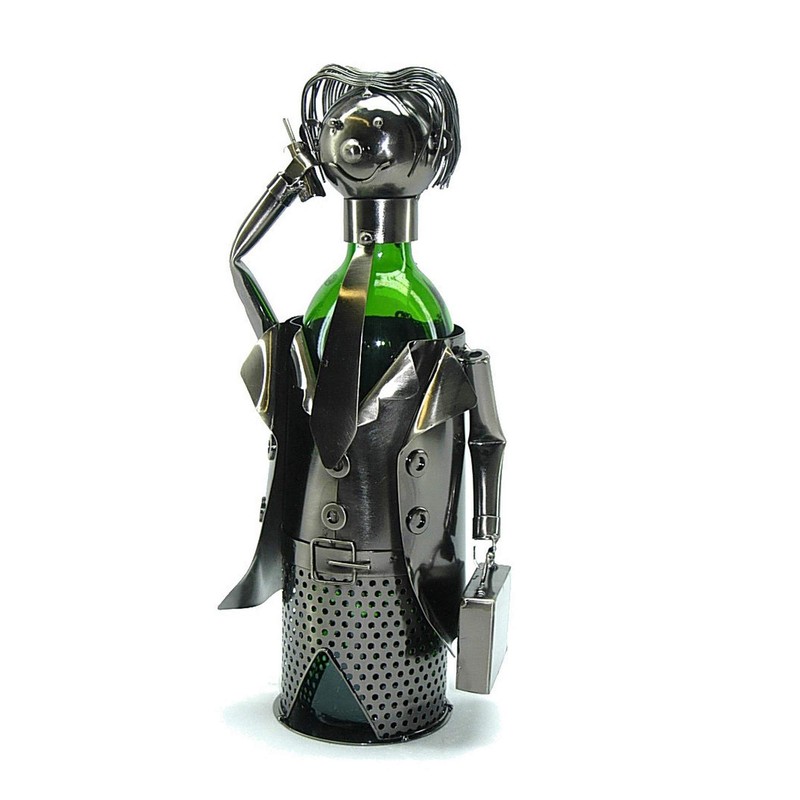 WINE BODIES Business Man Metal Wine Bottle Holder, Charcoal